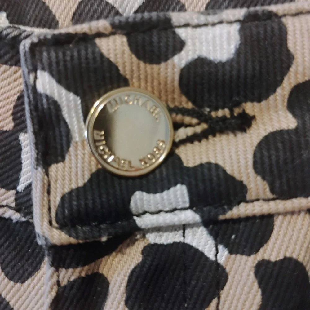 Michael Kors Womens Leopard Print Straight Leg Cropped Jeans Tan Black Size 4